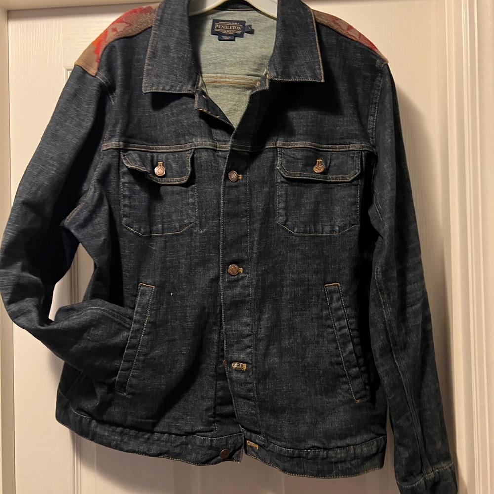 Pendleton Denim Jacket with Red and Tan Details